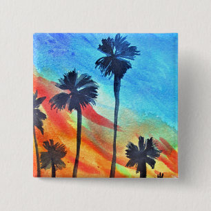 Sunset Palm trees beach surf art 15 Cm Square Badge