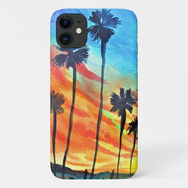 Sunset Palm trees beach surf art Case-Mate iPhone Case (Back)