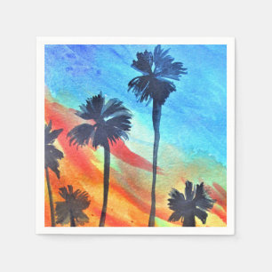 Sunset Palm trees beach surf art Napkin