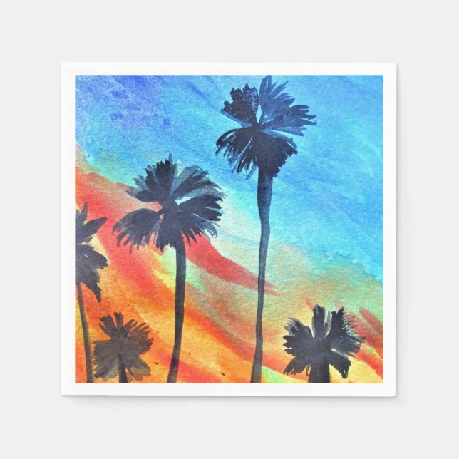 Sunset Palm trees beach surf art Napkin (Front)