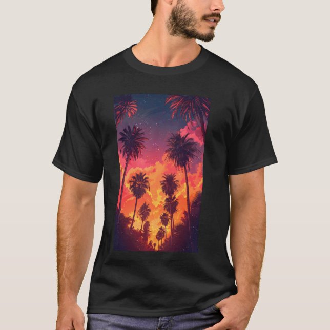 Sunset Palm Trees Beach Vacation Palm Tree T-Shirt (Front)