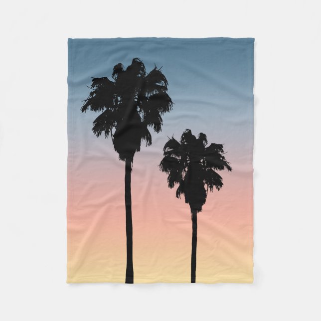Sunset Palm Trees Fleece Blanket (Front)