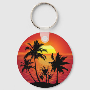 Sunset Palm Trees Silhouette-16514 Key Ring