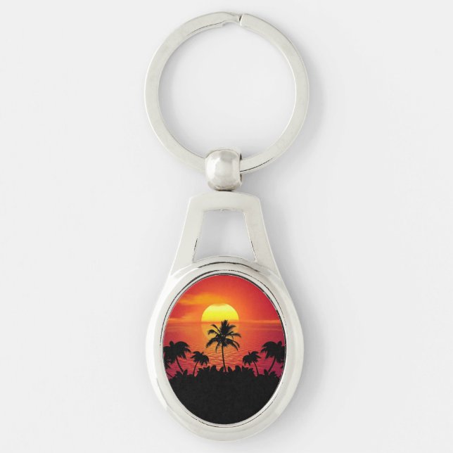 Sunset Palm Trees Silhouette-16514 Key Ring (Front)