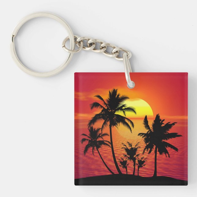 Sunset Palm Trees Silhouette-16514 Key Ring (Front)