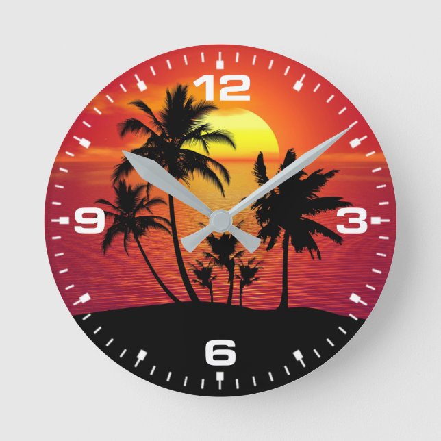 Sunset Palm Trees Silhouette-16514 Round Clock (Front)