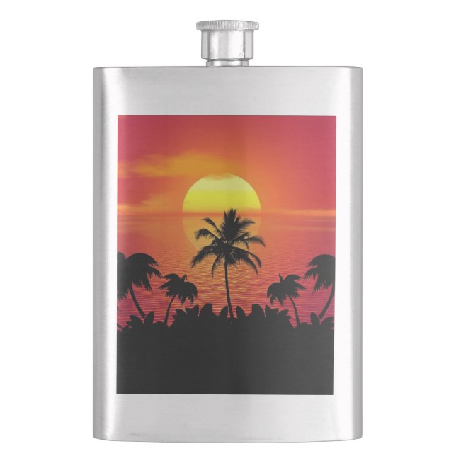Sunset Palm Trees Silhouette-16515 Hip Flask (Front)