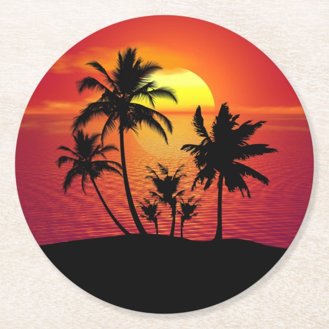 Sunset Palm Trees Silhouette-16515 Round Paper Coaster (Front)