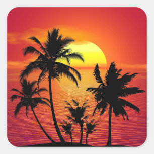 Sunset Palm Trees Silhouette-16515 Square Sticker