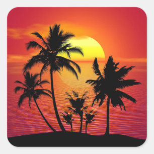 Sunset Palm Trees Silhouette-16515 Square Sticker