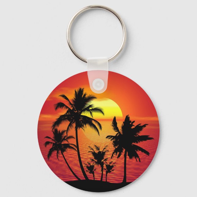 Sunset Palm Trees Silhouette Design-65143 Key Ring (Front)