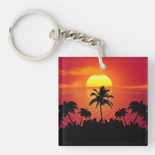 Sunset Palm Trees Silhouettes Illustration Key Ring (Front)