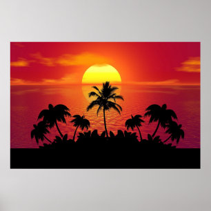 Sunset Palm Trees Silhouettes Poster