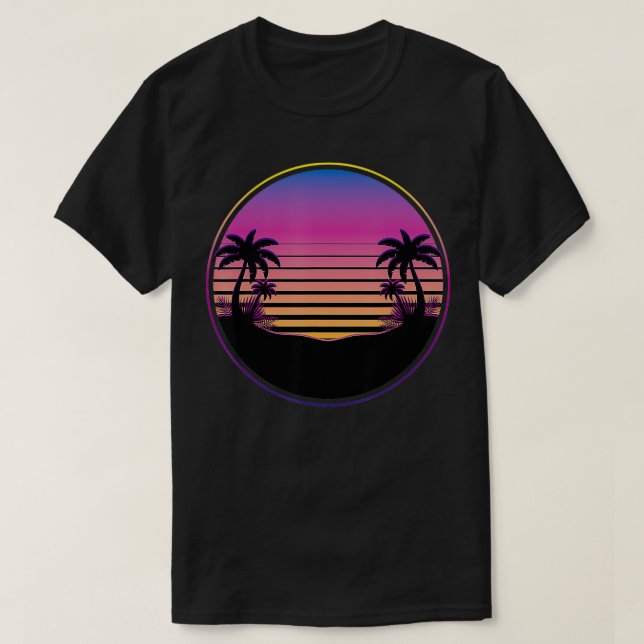 Sunset Palm Trees Summer Vacation Beach Tropical S T-Shirt (Design Front)