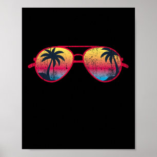 Sunset Palm Trees Sungles Beach Tropical Summer  Poster
