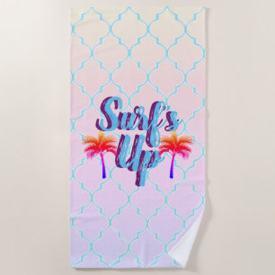 Sunset Palm Trees Surf's Up Beach Towel