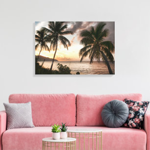 Sunset Palm Trees Tropical Island Beach Ocean Canvas Print