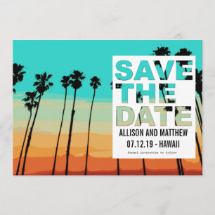 Sunset Palms Modern Beach Save the Dates Date
