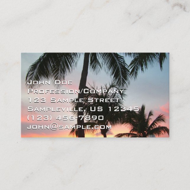 Sunset Palms Tropical Landscape Photography Business Card (Front)