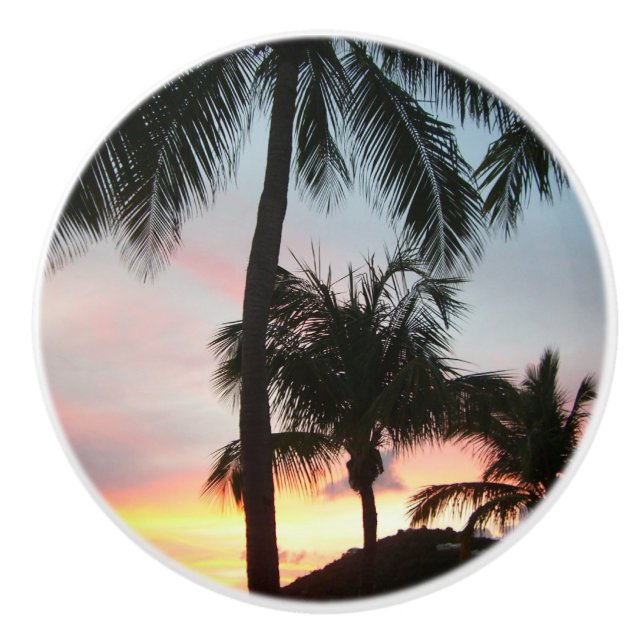 Sunset Palms Tropical Landscape Photography Ceramic Knob (Front)