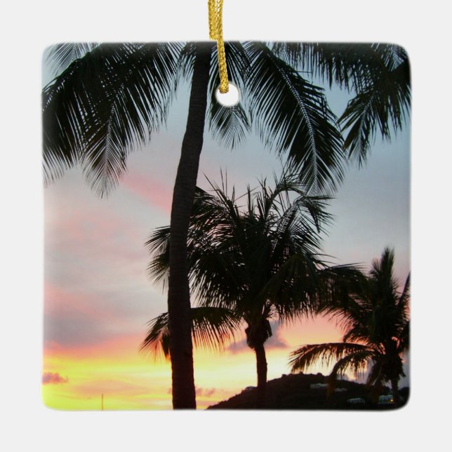 Sunset Palms Tropical Landscape Photography Ceramic Tree Decoration (Front)