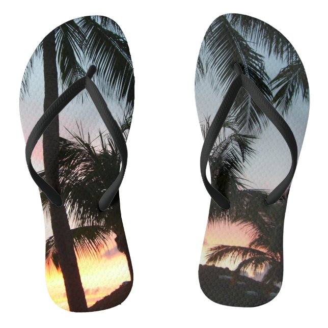 Sunset Palms Tropical Landscape Photography Flip Flops (Footbed)