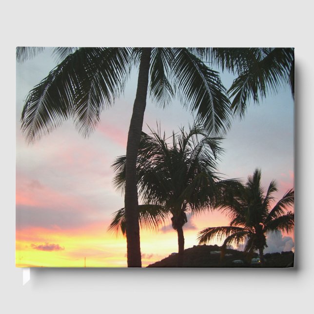 Sunset Palms Tropical Landscape Photography Guest Book (Front)