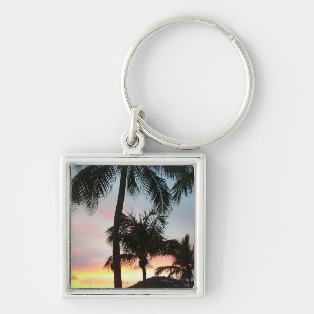 Sunset Palms Tropical Landscape Photography Key Ring (Front)