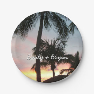Sunset Palms Tropical Landscape Photography Paper Plate
