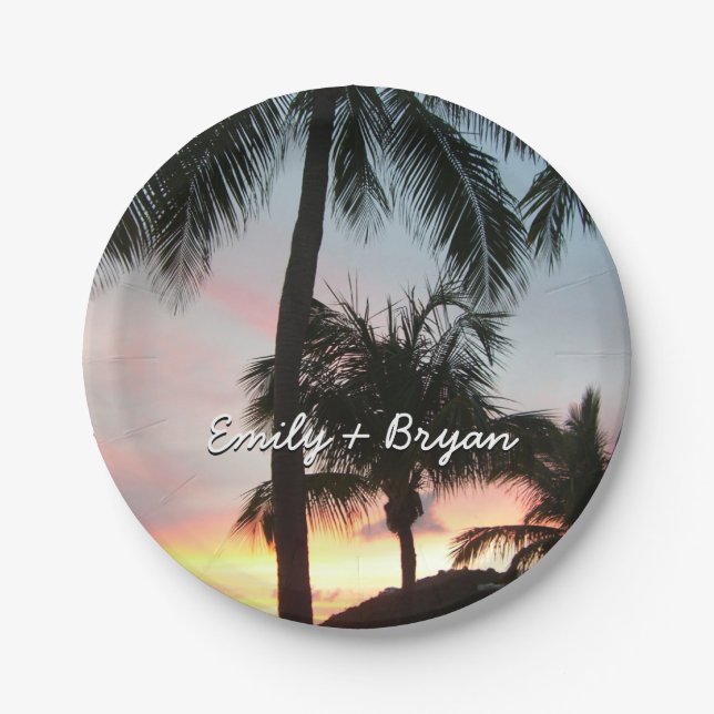 Sunset Palms Tropical Landscape Photography Paper Plate (Front)