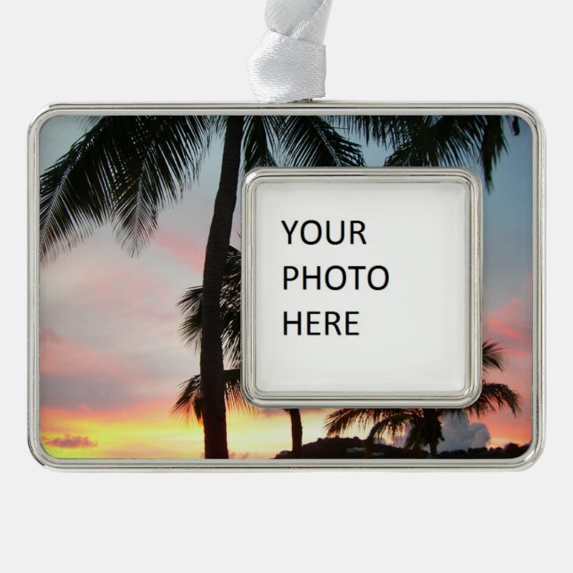 Sunset Palms Tropical Landscape Photography Silver Plated Framed Ornament (Front)