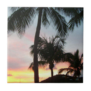 Sunset Palms Tropical Landscape Photography Tile