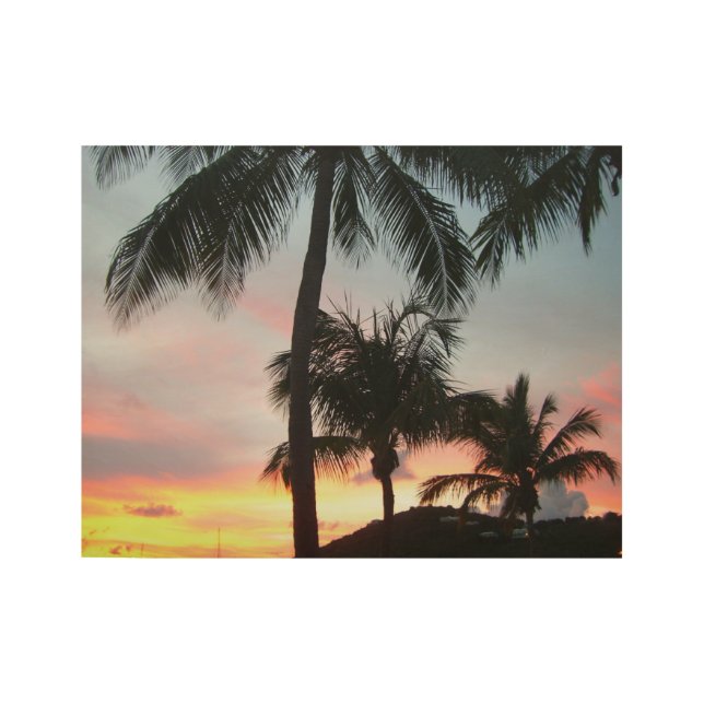 Sunset Palms Tropical Landscape Photography Wood Poster (Front)