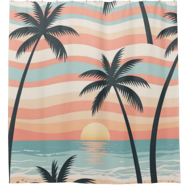 Sunset Palms – Tropical Sunset Shower Curtain (Front)
