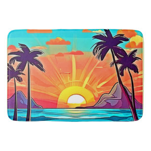 Sunset Palms: Tropical View Bath Mat