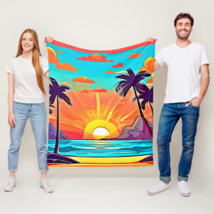 Sunset Palms: Tropical View Fleece Blanket
