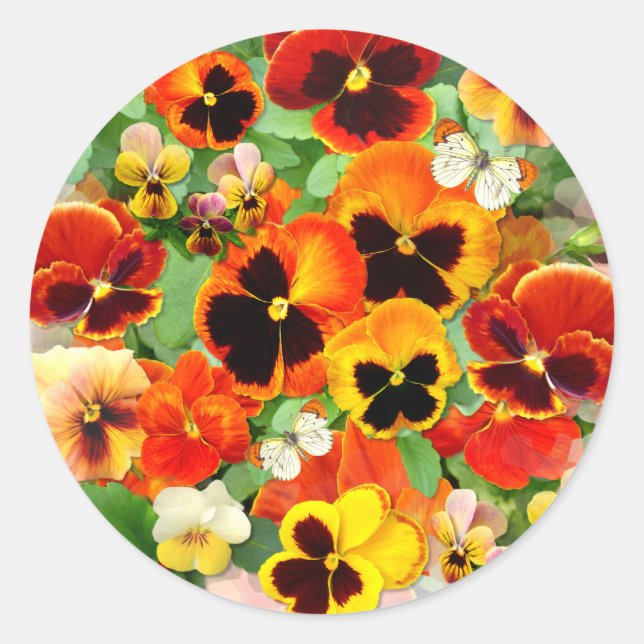 Sunset Pansies Heart Sticker (Front)