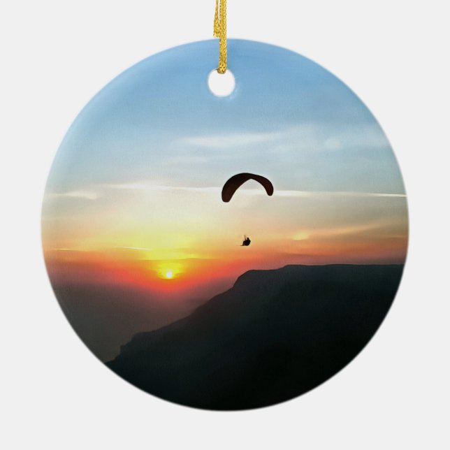 Sunset Paraglide Wanderlust Extreme Sports Art Ceramic Tree Decoration (Back)