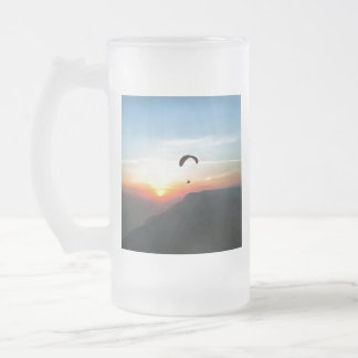 Sunset Paraglide Wanderlust Extreme Sports Art Frosted Glass Beer Mug