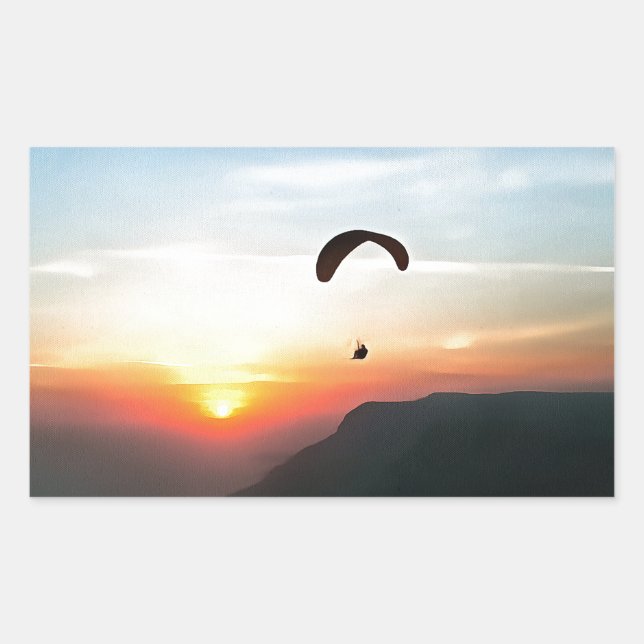 Sunset Paraglide Wanderlust Extreme Sports Art Rectangular Sticker (Front)