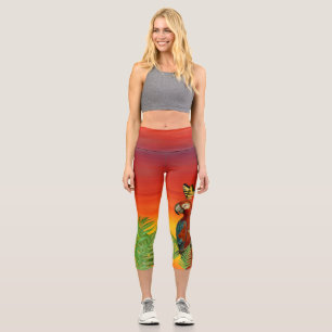 Sunset Parrot and Butterfly Capri Leggings