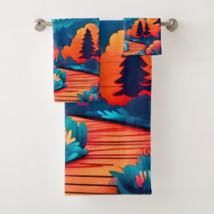 Sunset Path Through Autumn Forest Bath Towel Set