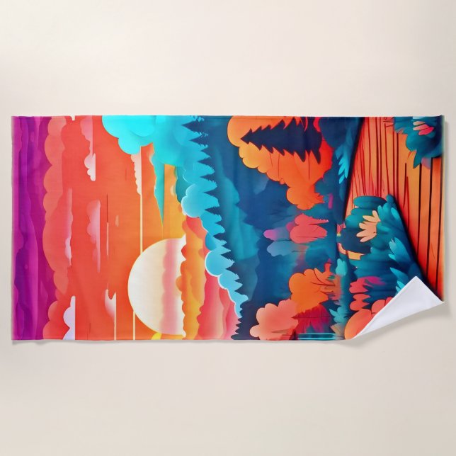 Sunset Path Through Autumn Forest Beach Towel (Front)