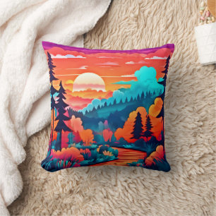 Sunset Path Through Autumn Forest Cushion