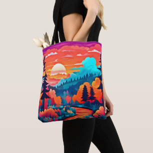 Sunset Path Through Autumn Forest Tote Bag