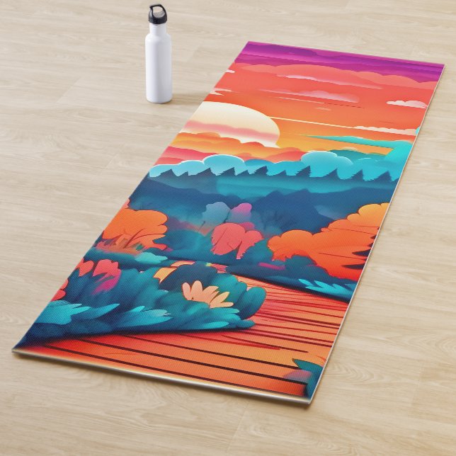 Sunset Path Through Autumn Forest Yoga Mat (In Situ)