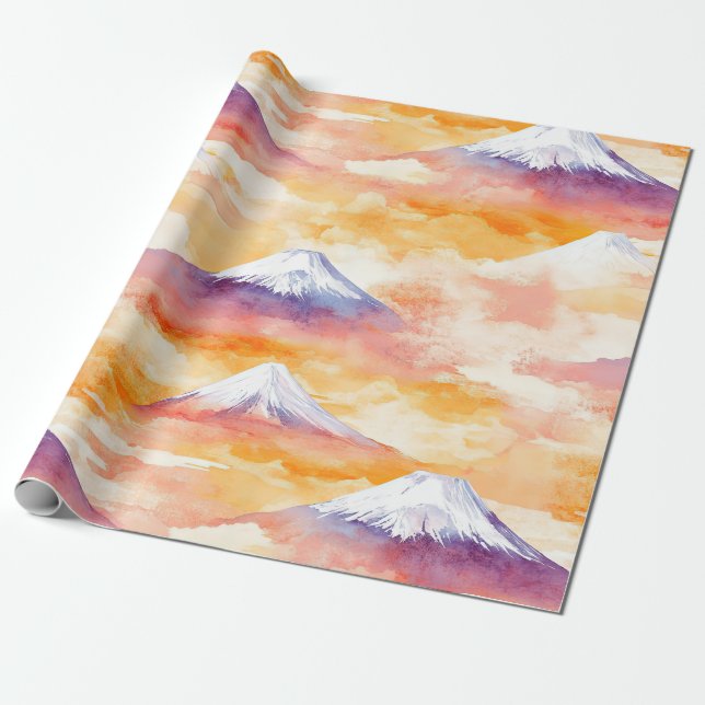 Sunset Peaks – Golden Mountain Dreamscape (7) Wrapping Paper (Unrolled)