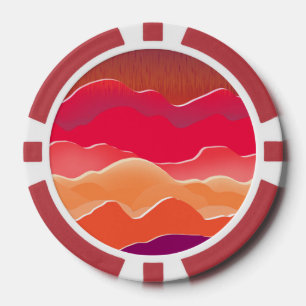 Sunset Peaks Modern Paper Collage Art Poker Chips