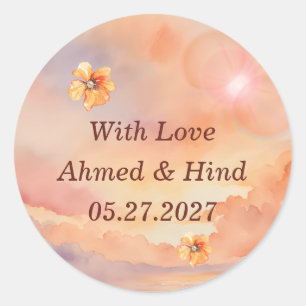 Sunset Pearl Watercolor Wedding Classic Round Sticker