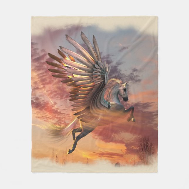 Sunset Pegasus Fleece Blanket, Med, pick colour (Front)